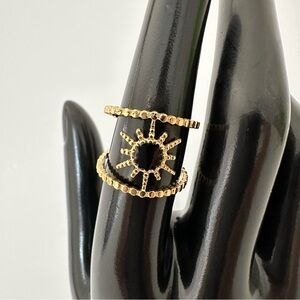 18K Gold Plated Black Geometric Open Rings